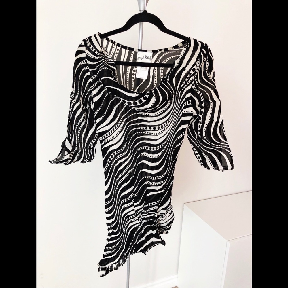 Joseph Ribkoff Black and White Wave-Print Blouse
